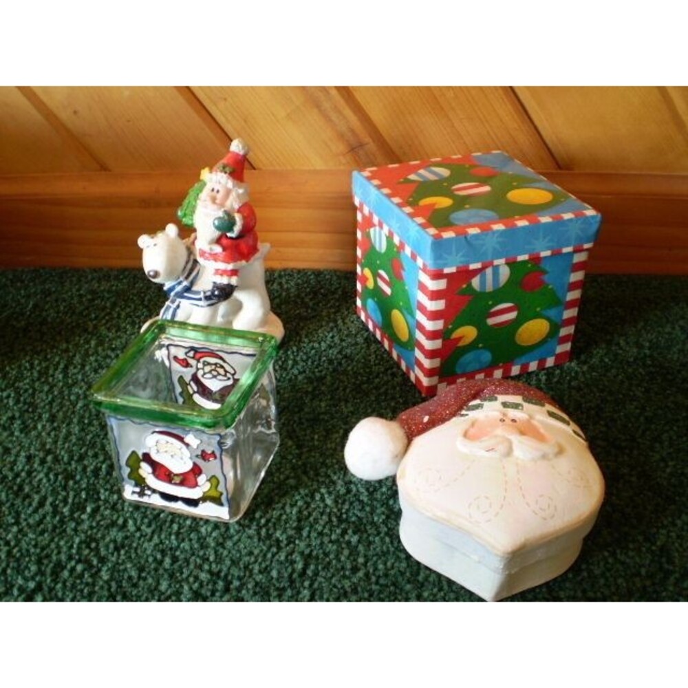 Santa Claus Christmas Holiday Items -Candle Tree Trinket Box Polar Bear Lot of 4